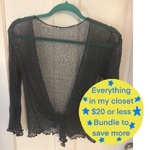 Lightweight knit shrug metal grey tie-front